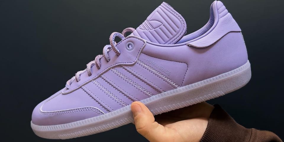 New “Lilac” Colorway of the Pharrell x Adidas Humanrace Samba Sneaker